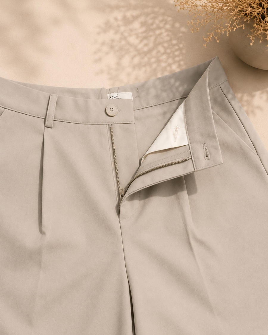 Bermuda taille haute beige