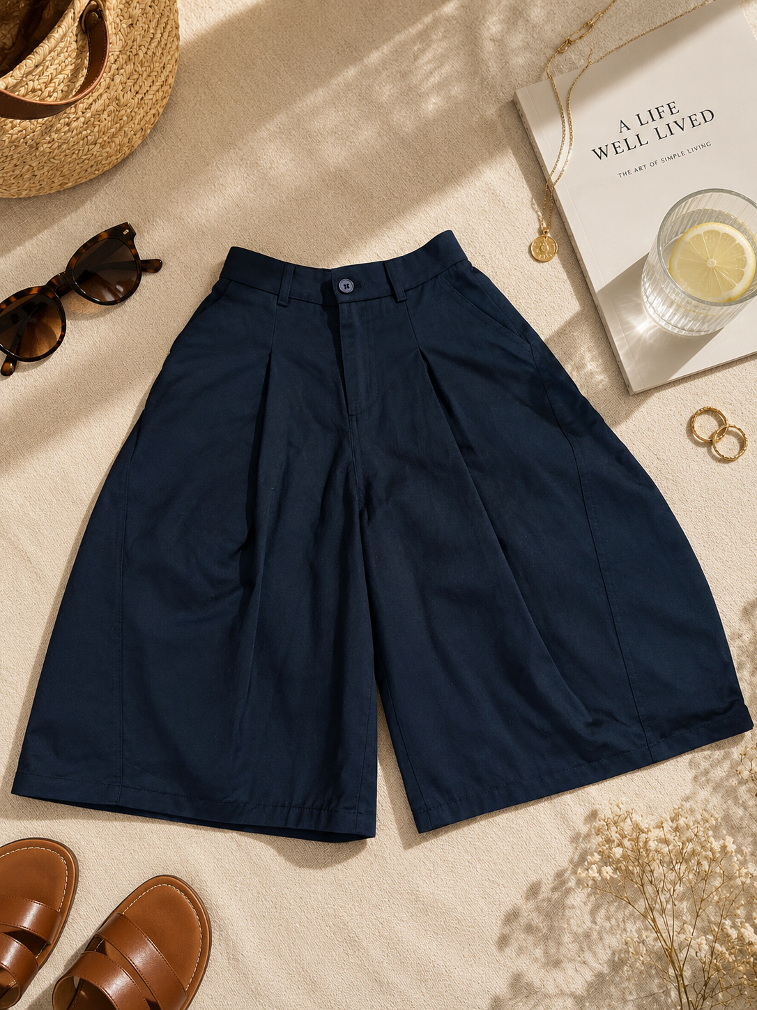 Bermuda taille haute bleu marine