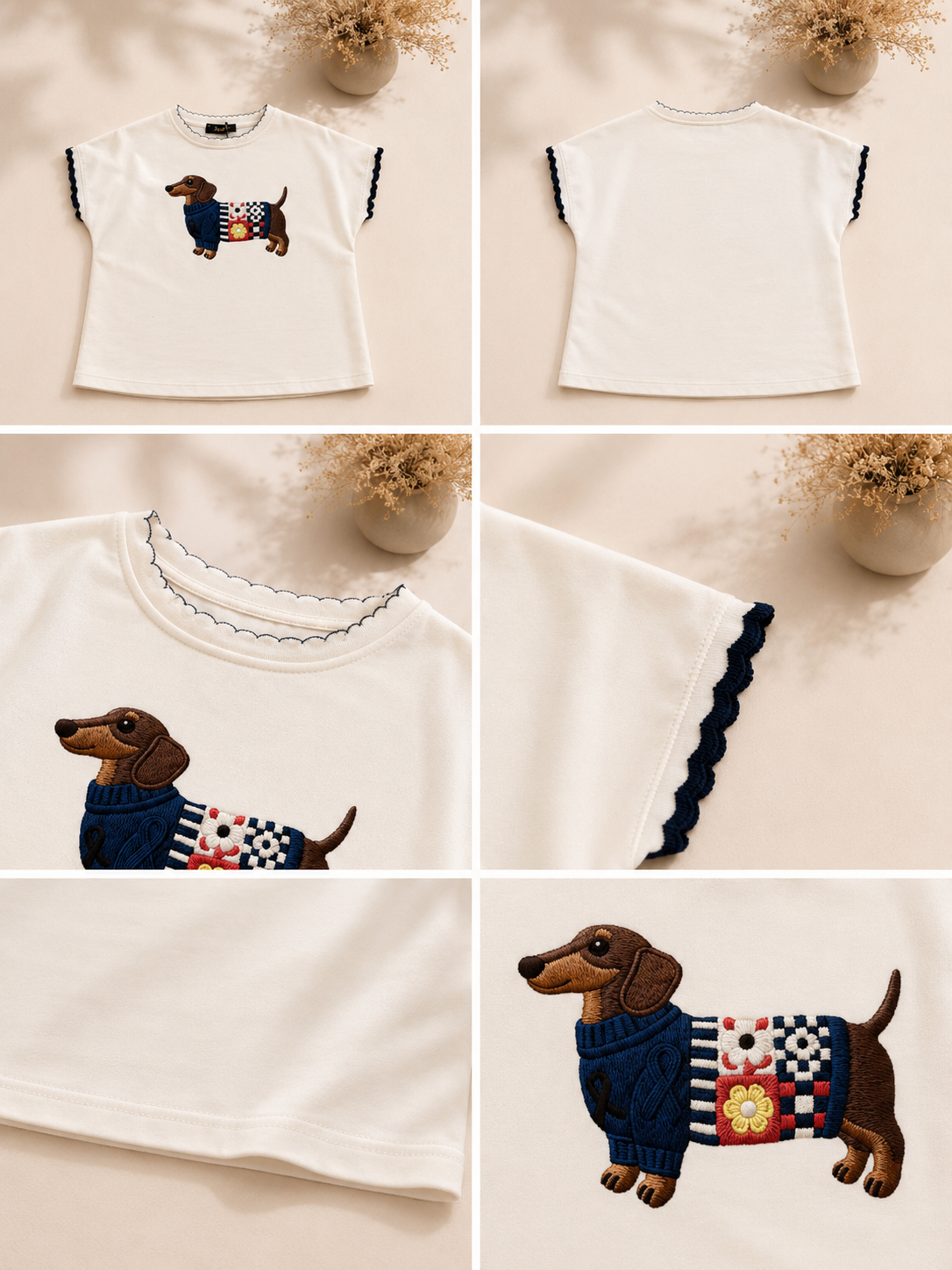 T-shirt blanc brodé teckel