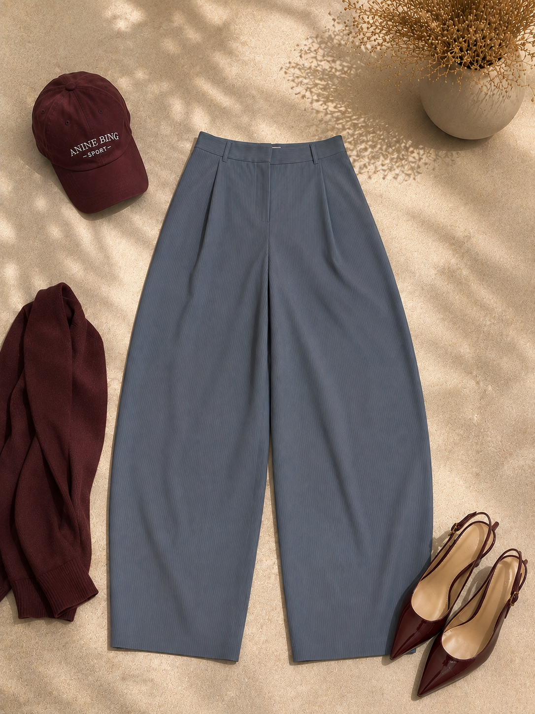 Pantalon ample gris taille haute