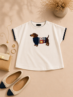 T-shirt blanc brodé teckel